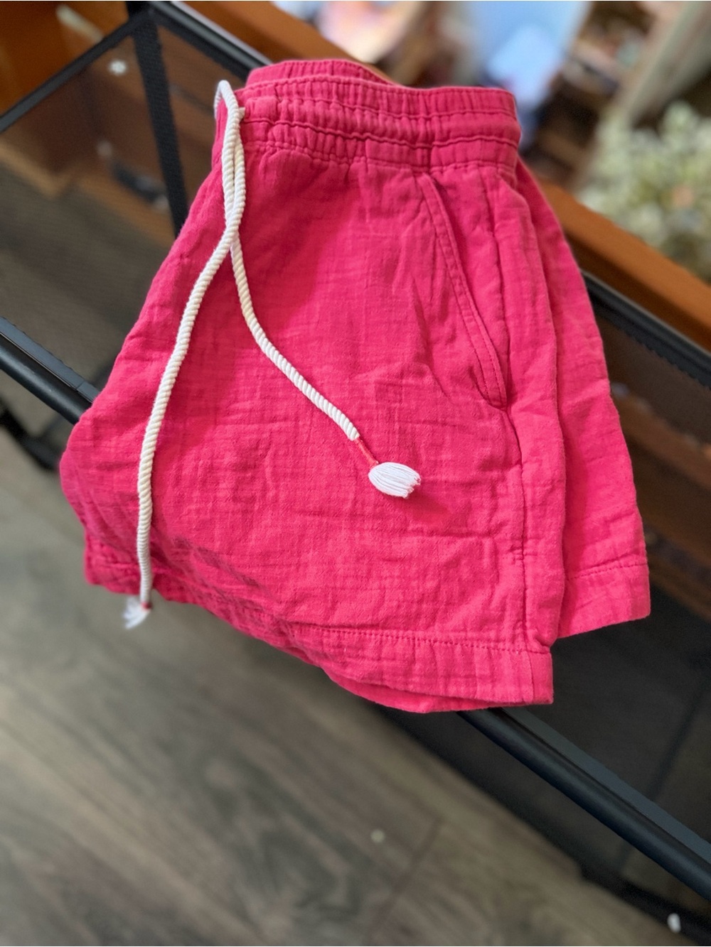 Pink Elastic-Waist Drawstring Shorts